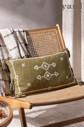 Yard Green Folis Embroidered Polyester Filled Cushion (Q83915) | £17