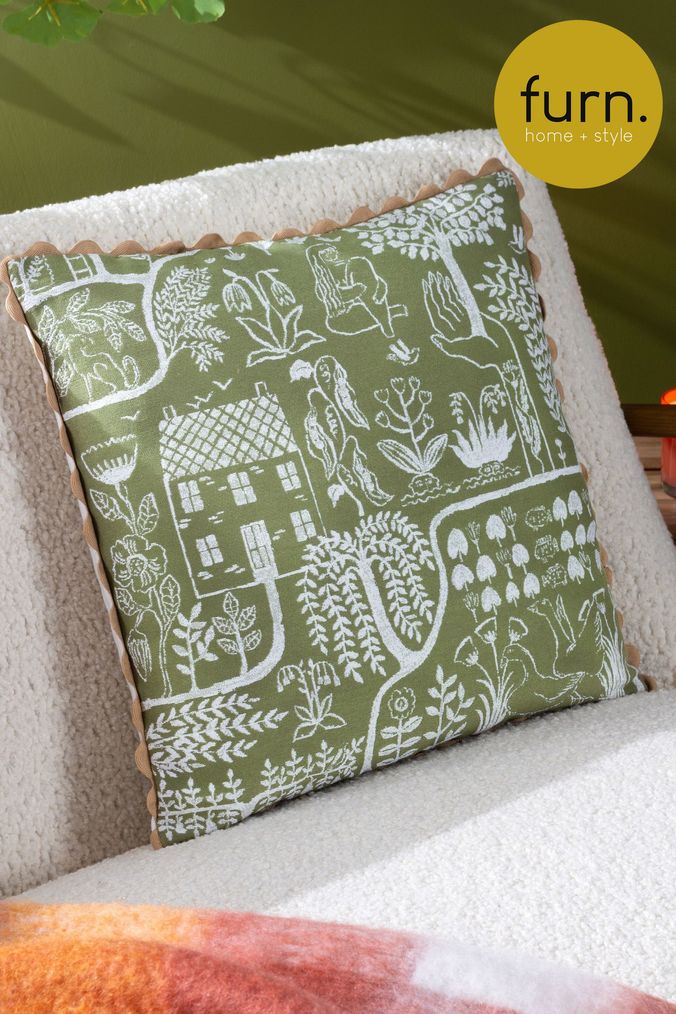 Furn Green Frida Jacquard Polyester Filled Cushion (Q83916) | £17