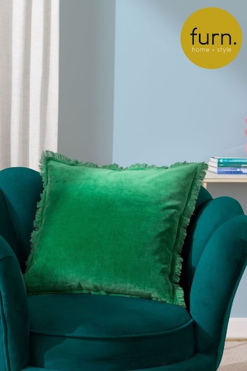 Furn Green Gracie Velvet Fringed Polyester Filled Cushion (Q83925) | £18