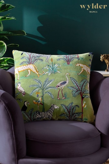 Wylder Tropics Green Wilds Tropical Cotton Polyester Filled Cushion (Q83927) | £24