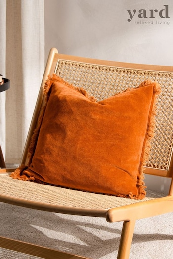 Yard Orange Jaye Velvet Fringed Polyester Filled Cushion (Q83934) | £17