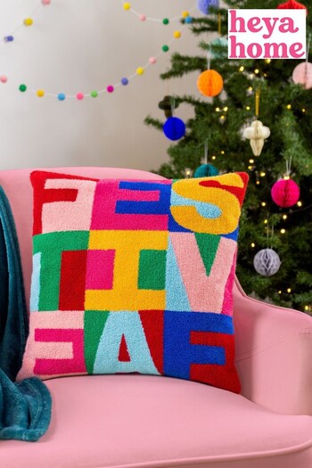heya home Pink FestiveVal Festive Knitted Polyester Filled Cushion (Q83937) | £22