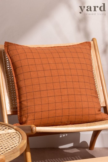 Yard Orange Linen Grid Check Polyester Filled Cushion (Q83940) | £28