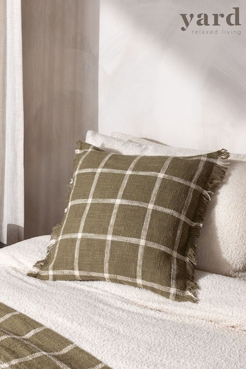 Yard Moss Green Beni Check Fringed Feather Filled Cushion (Q83953) | £19