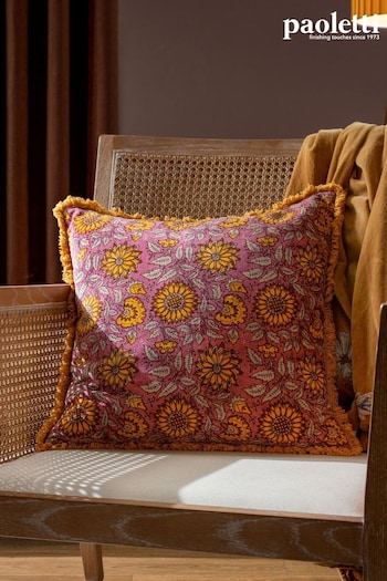 Paoletti Purple Clarendon Floral Cotton Velvet Feather Filled Cushion (Q83954) | £30