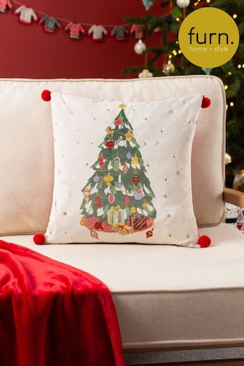 Furn Cream Deck The Halls Tree Embroidered  Polyester Filled Cushion (Q83958) | £17