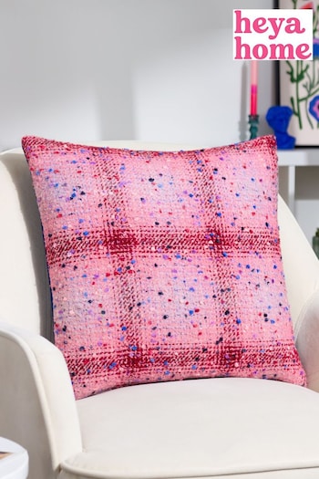heya home Pink Connie Check Jacquard Feather Filled Cushion (Q83959) | £20