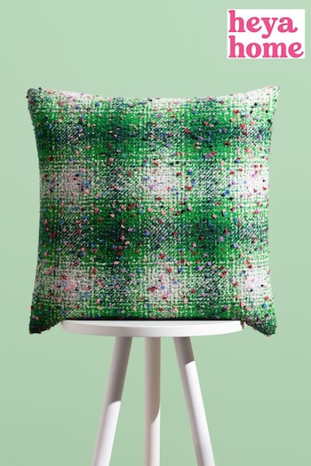 heya home Green Connie Check Jacquard Feather Filled Cushion (Q83969) | £20