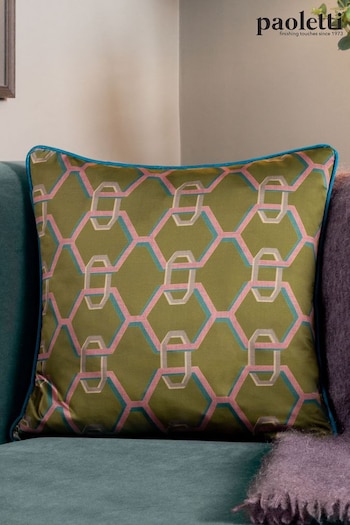 Paoletti Green Carnaby Chain Geometric Satin Polyester Filled Cushion (Q83991) | £17