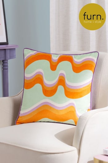 Furn Purple Amelie Waves Abstract Velvet Polyester Filled Cushion (Q83992) | £18