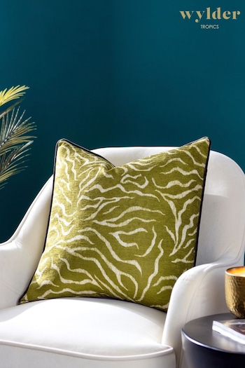 Wylder Tropics Green Jurong Tiger Chenille Animal Print Feather Filled Cushion (Q83996) | £26