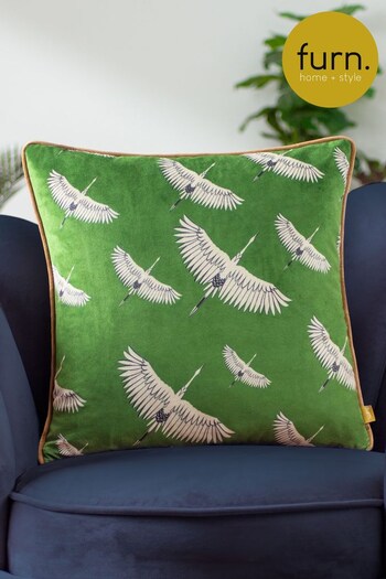 Furn Green Avalon Velvet Piped Polyester Filled Cushion (Q84012) | £18