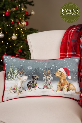 Evans Lichfield Grey Christmas Dogs Piped Polyester Filled Cushion (Q84014) | £17