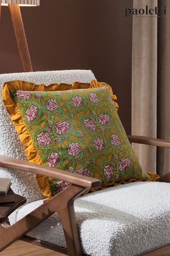 Paoletti Green Howsden Floral Cotton Velvet Feather Filled Cushion (Q84023) | £28