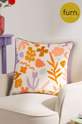 Furn Purple Amelie Doodles Floral Velvet Feather Filled Cushion (Q84028) | £24