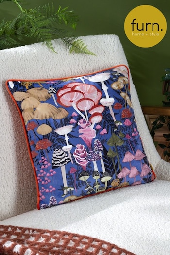 Furn Blue Amanita Velvet Piped Feather Filled Cushion (Q84033) | £24