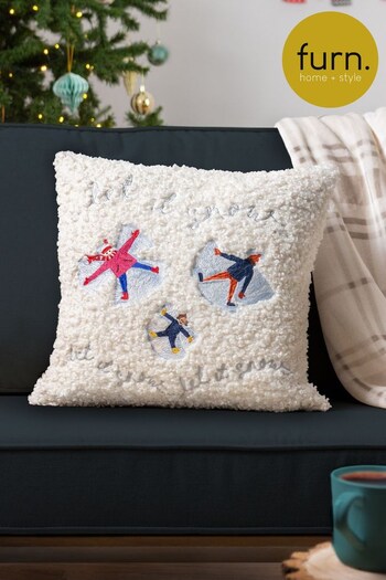 Furn White Christmas Together Snow Angels Boucle Polyester Fi Cushion (Q84046) | £20
