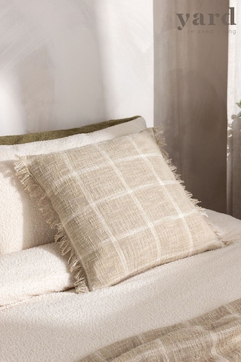 Yard Natural Beni Check Fringed Feather Filled Cushion (Q84050) | £19