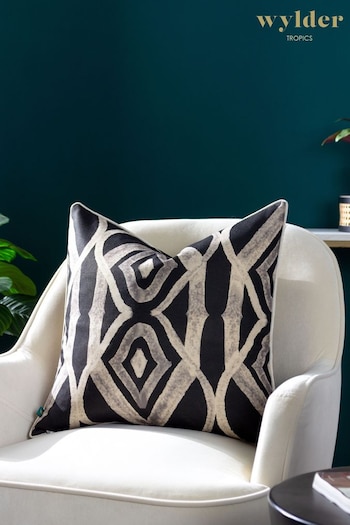 Wylder Tropics Black Cape Ikat Reversible Polyester Filled Cushion (Q84052) | £17