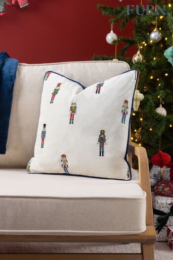 Furn Cream Classic Nutcracker Embroidered Feather Filled Christmas Cushion (Q84055) | £24