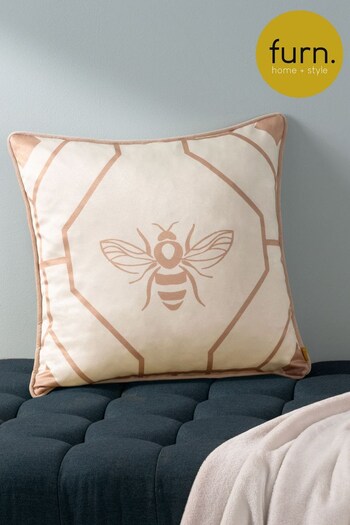 Furn Gold Bee Deco Geometric Feather Filled Cushion (Q84056) | £26
