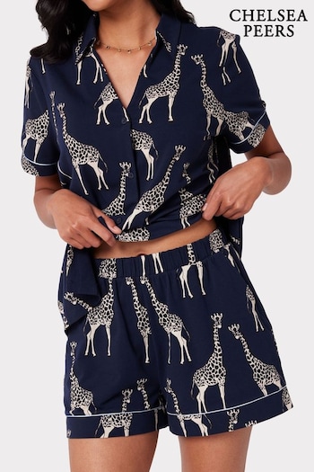 Chelsea Peers Blue Organic Cotton Giraffe Print Short Pyjamas Set (Q84061) | £45