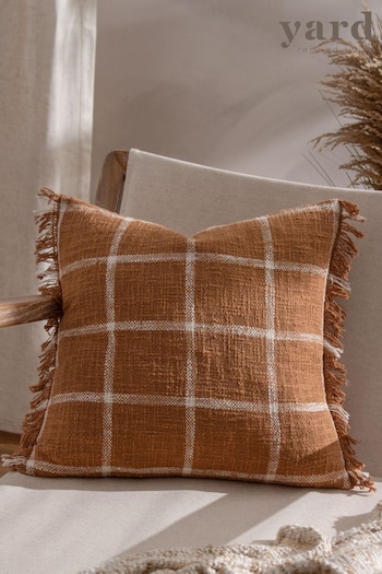 Yard Orange Beni Check Fringed Feather Filled Cushion (Q84064) | £18