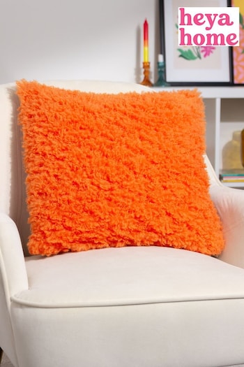 heya home Orange Fluff Ball Faux Fur Feather Filled Cushion (Q84067) | £18