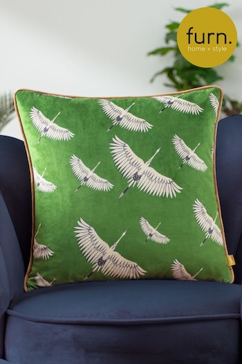 Furn Green Avalon Velvet Piped Feather Filled Cushion (Q84080) | £24