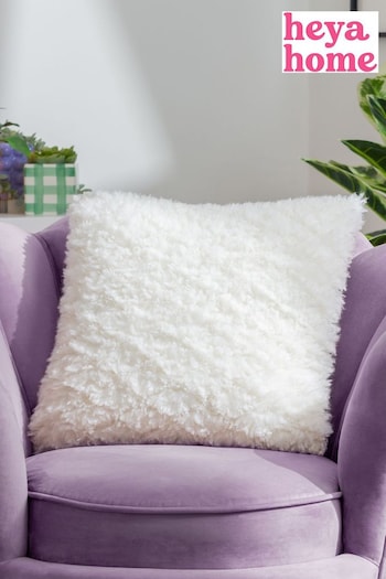 heya home Cream Fluff Ball Faux Fur Feather Filled Cushion (Q84082) | £19