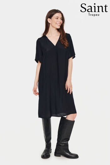 Saint Tropez Aida Short Sleeve Knee Length Black Dress (Q84084) | £50