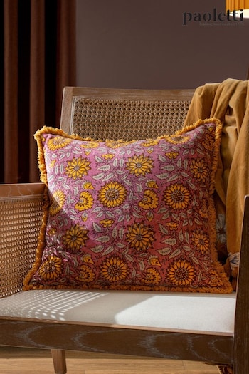 Paoletti Purple Clarendon Floral Cotton Velvet Polyester Filled Cushion (Q84099) | £24