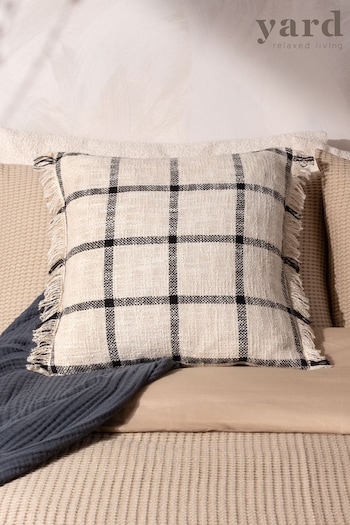 Yard Natural Beige Beni Check Fringed Feather Filled Cushion (Q84106) | £19