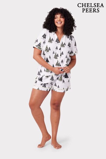 Chelsea Peers White Curve Organic Cotton Tree Print Short Pyjama Set (Q84116) | £45