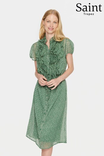 Saint Tropez Green Lilja Ruffles Short Sleeve Dress (Q84128) | £65