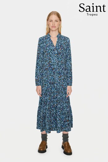 Saint Tropez Loose Fit Blue Eda Long Sleeve Midi Dress (Q84136) | £70