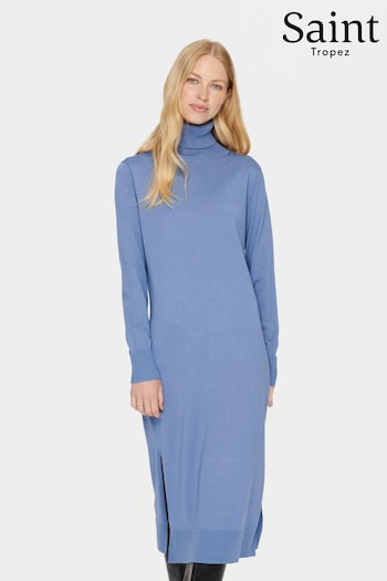 Saint Tropez Blue Mila Rollneck Knitted Midi vaqueros Dress (Q84147) | £60