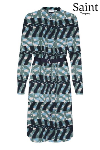 Saint Tropez Green Palavi Knee Length Belted Shirt Dress (Q84152) | £70