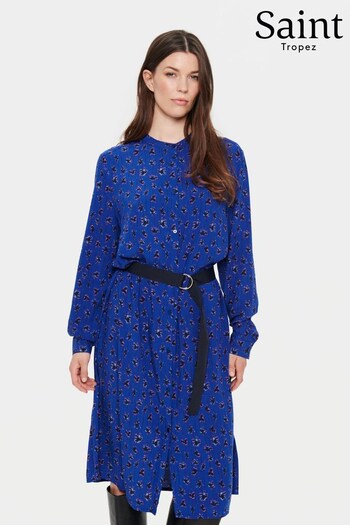 Saint Tropez Blue Palavi Knee Length Belted Shirt Dress (Q84170) | £70