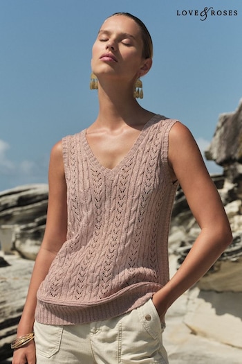 Make Up Bags Rose Gold Metallic Cable Knitted Vest (Q84262) | £34