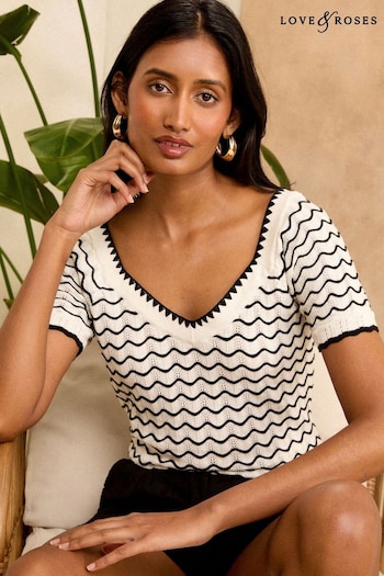 All Womens Sportswear Black/White Petite Short Sleeve Pointelle Stitch Jumper (Q84272) | £39