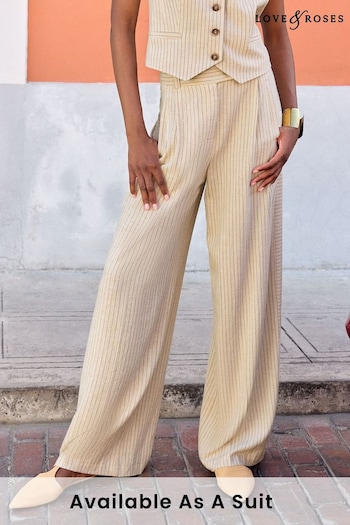 Love & Roses Ivory White Pinstripe Wide Leg Tailored Wide Leg Lightweight Trousers Editions (Q84348) | £42