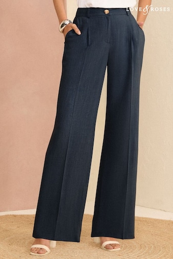 essentials high cut pants Navy Blue Wide Leg Tailored Wide Leg Lightweight gris Trousers (Q84371) | £39