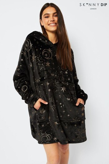Skinny Dip Celestial Starry Night Fleece Blanket Black Hoodie (Q84469) | £36