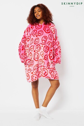 Skinnydip Pink Happy Face Fleece Blanket Hoodie (Q84519) | £36