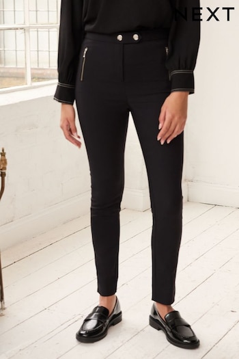 Black Zipped Detail Skinny belted Trousers (Q84644) | £38