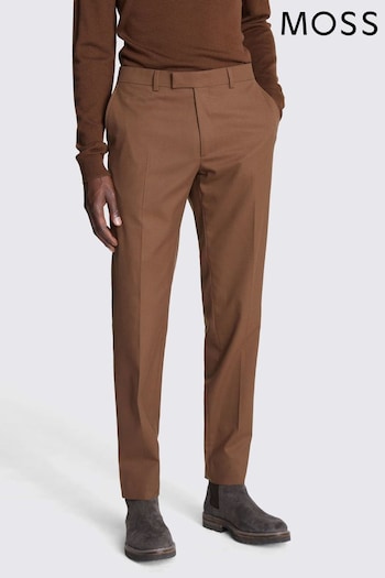 MOSS Slim Fit Copper Flannel Brown Trousers (Q84650) | £80