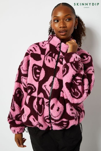Skinnydip Pink Happy Face Borg Fleece Jacket (Q84718) | £70
