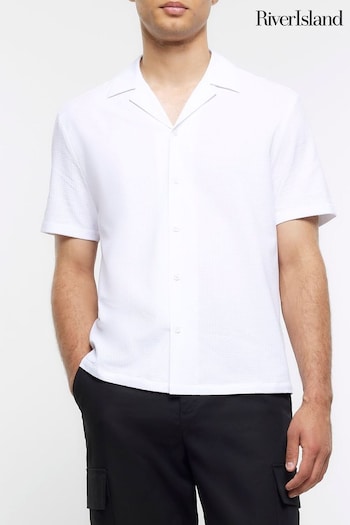River Island White Seersucker Revere Shirt (Q84832) | £30