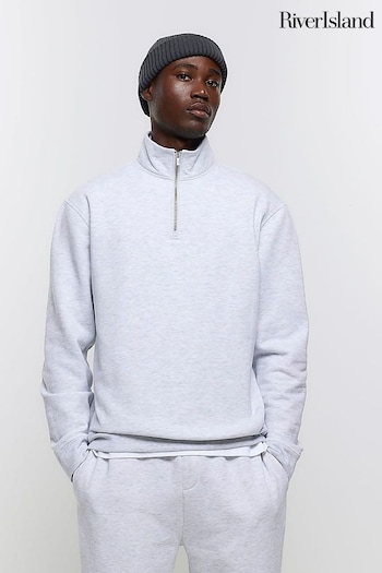 River Island Grey Long Sleeve Funnel Neck ZT Polo Hoodie (Q84835) | £30